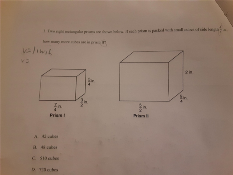 HELP! Two right rectangular prisms are shown below. If each prism is packed with small-example-1