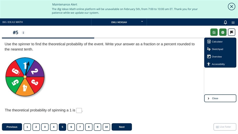 Use the spinner to find the theoretical probability of the event. Write your answer-example-1