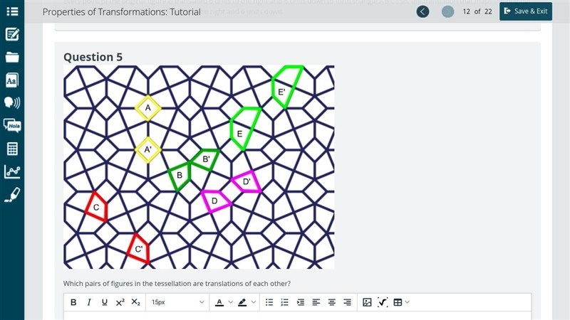 Which pairs of figures in the tessellation are translations of each other?-example-1