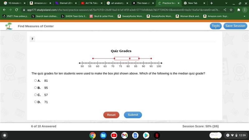 The quiz grades for ten students were used to make the box plot shown above. Which-example-1