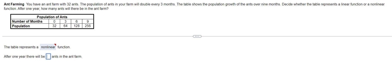 You have an ant farm with 32 ants. The population of ants in your farm will double-example-1