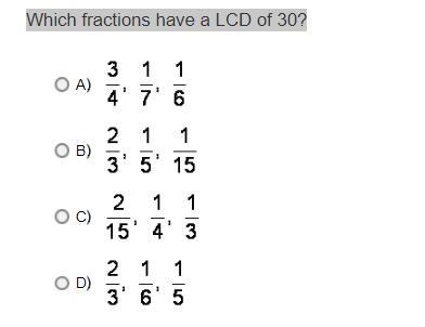 Which fractions have a LCD of 30?-example-1