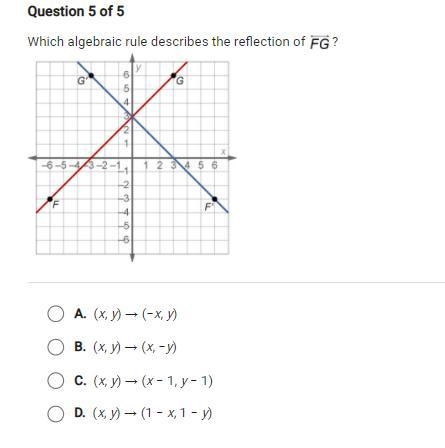 Pls i need help A. (x, y) → (−x, y) ￼ B. (x, y) → (x, −y) C. (x, y) → (x − 1, y − 1) D-example-1