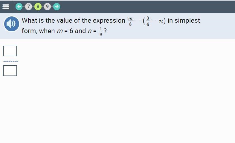 What is the value of the expression m8−(34−n) m 8 − ( 3 4 − n ) in simplest form, when-example-1