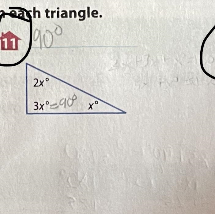 Find the measures of the angles in each triangle 2xº 3x° xº-example-1