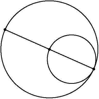 Two circles are drawn below. The diameter of the smaller circle is the radius of the-example-1