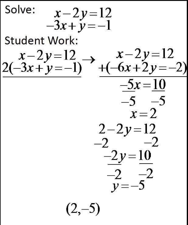 What mistake did this student make? 1. They should have multiplied the second equation-example-1