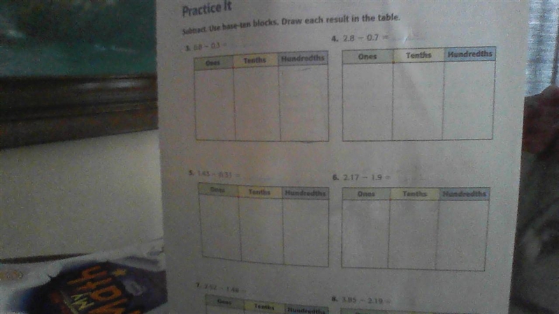 Subtract. Use base-ten blocks. Draw each result in the table.-example-2