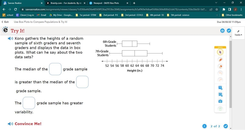 How can you visually compare data from two samples that are displayed in box plots-example-1