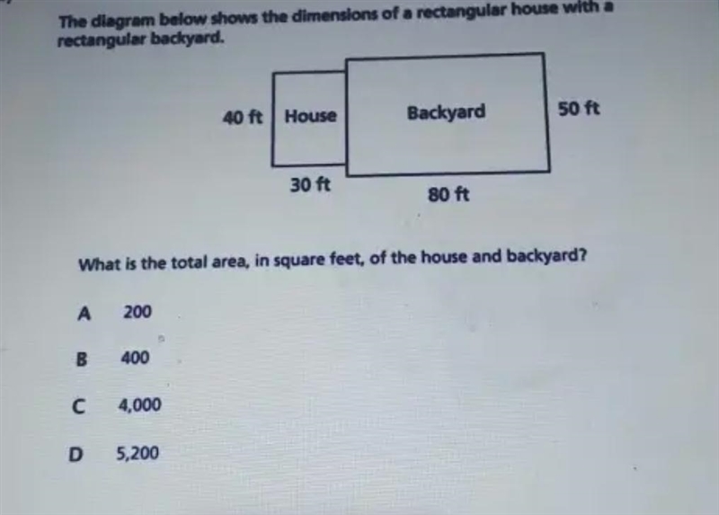 The diagram below shows the dimensions of a rectangular house with a rectangular backyard-example-1