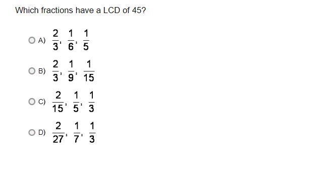 Which fractions have a LCD of 45?-example-1