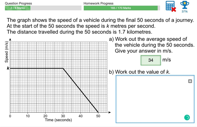 The graph shows a vehicle during the final 50 seconds of a journey. a) work out the-example-1