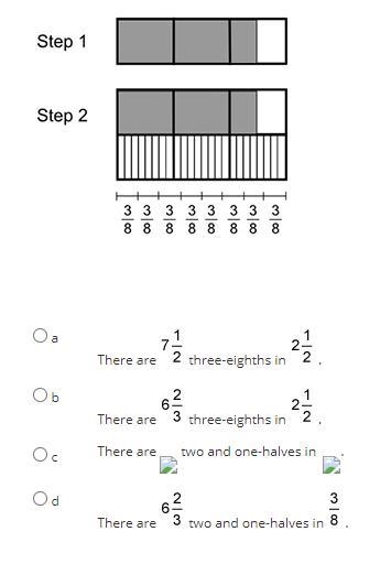 The fraction model below shows the steps a student performed to find a quotient. Which-example-1