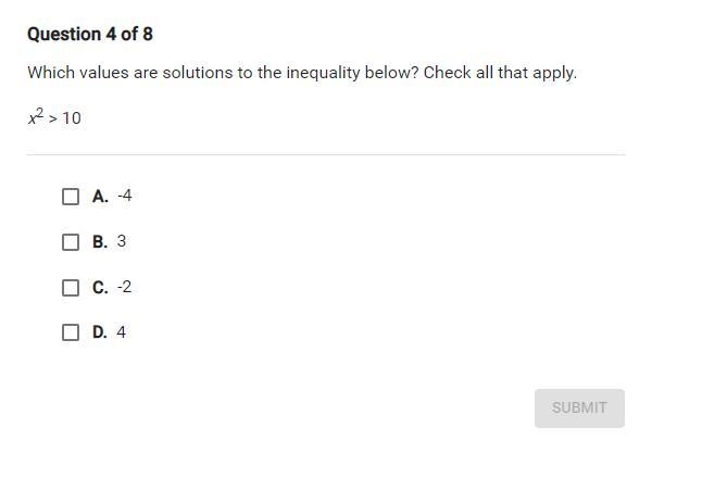 Which values are solutions to the inequality below? Check all that apply.-example-1