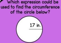 Which expression could be used to find the circumference of the circle below?-example-1