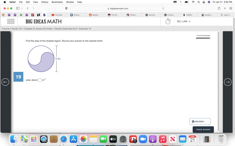 Find the area of the shaded region. Round your answer to the nearest tenth.-example-1