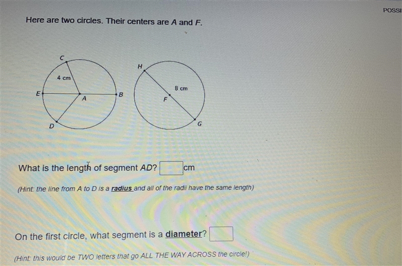 Here are two circles. Their centers are A and F. What is the length of segment AD-example-3