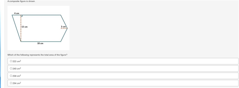 (Area of Polygons and Composite Figures MC) the answer is 258 cm2-example-1