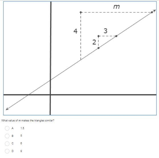 What value of m makes the triangles similar?-example-1