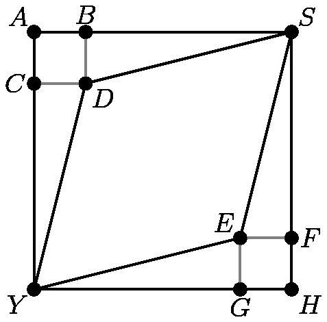 In the figure below, ABDC, EFHG, and ASHY are all squares; AB=1, EF=$, and AY=5. What-example-1