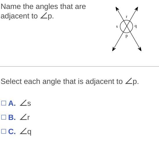 Name the angles that are adjacent to-example-1