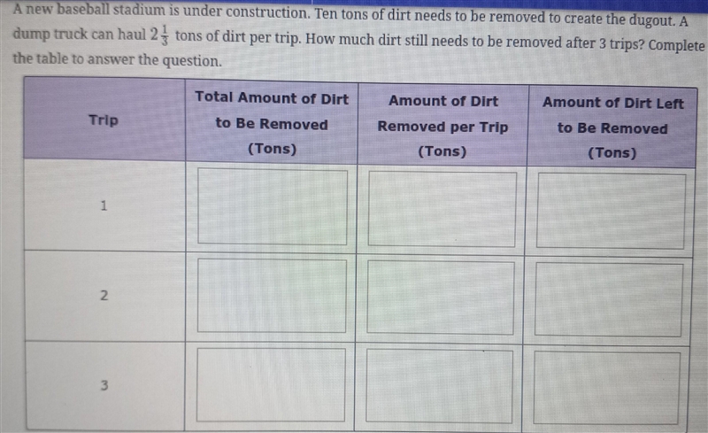 A new baseball stadium is under construction. Ten tons of dirt needs to be removed-example-1