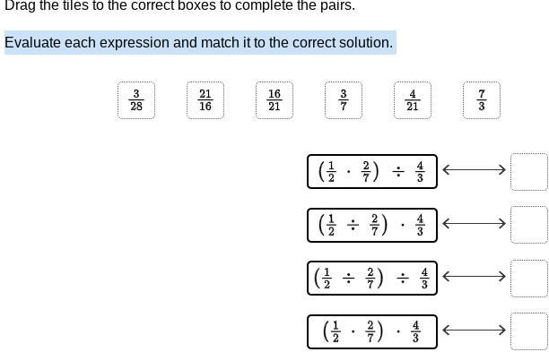 Someone help, please Drag the tiles to the correct boxes to complete the pairs. Evaluate-example-1