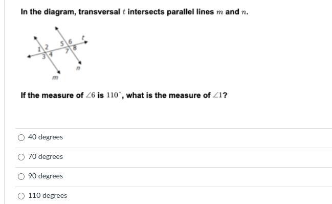 In the diagram transversal, t interacts parallel lines m and n if the measure of 6 is-example-1