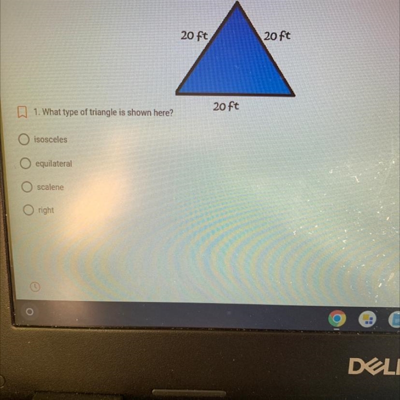 What type of triangle is shown here? Isosceles equilateral scalene right-example-1