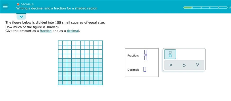 The figure below is divided into 100 small squares of equal size. How much of the-example-1