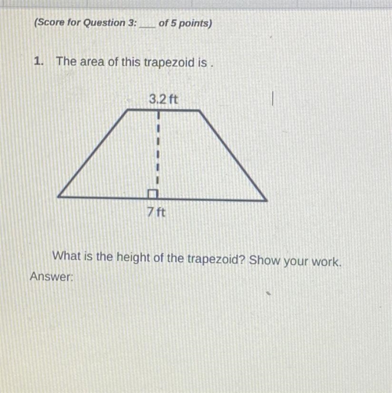 1. The area of this trapezoid is. What is the height of the trapezoid? Show your work-example-1