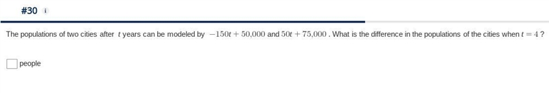 The populations of two cities after t years can be modeled by-example-1