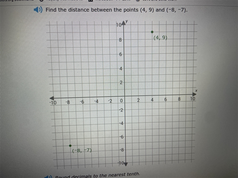 Hi! Can someone help me with the find the distance between two points. Thank you!-example-1