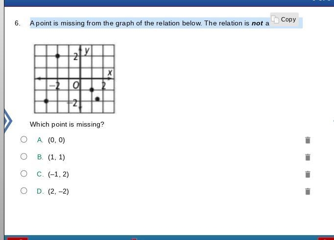 A point is missing from the graph of the relation below. The relation is not a function-example-1