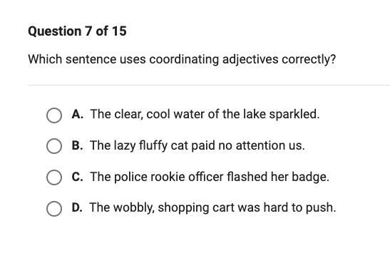 Which sentence uses coordinating adjectives correctly?-example-1