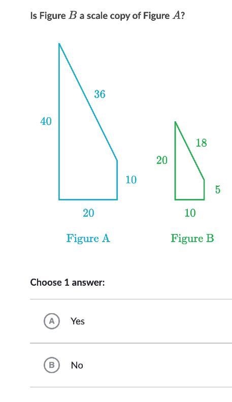 I'm not good at this kind of meth :C Is Figure B a scale copy of Figure A?-example-1