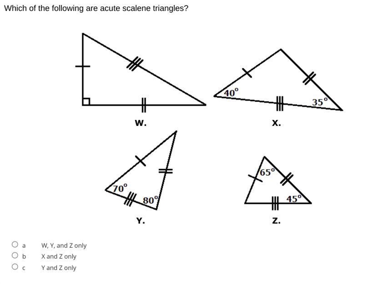 Which of the following are acute scalene triangles?-example-1