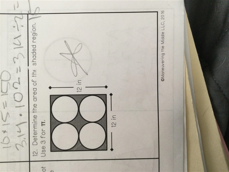 Determine the area of the shaded region. Use 3 for pi.-example-1