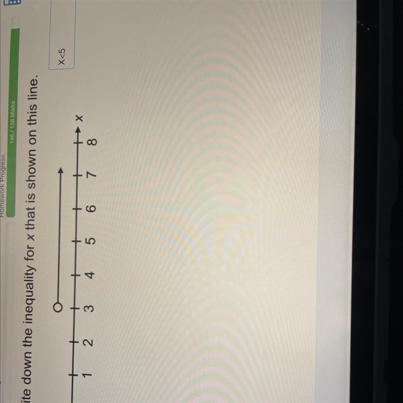 Write down the inequality for x that is shown on this line.-example-1