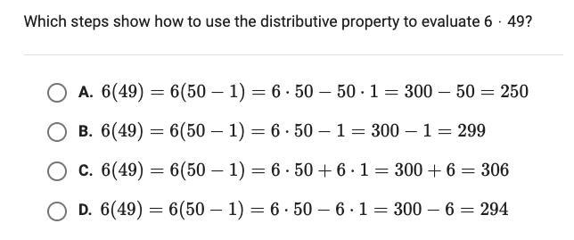 PLEASE HURRY! Which steps show how to use the distributive property to evaluate 6 x-example-1