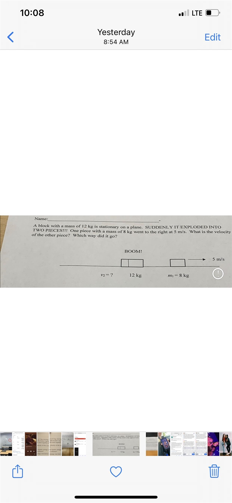 What is the velocity of the other piece? Which was did it go?-example-1