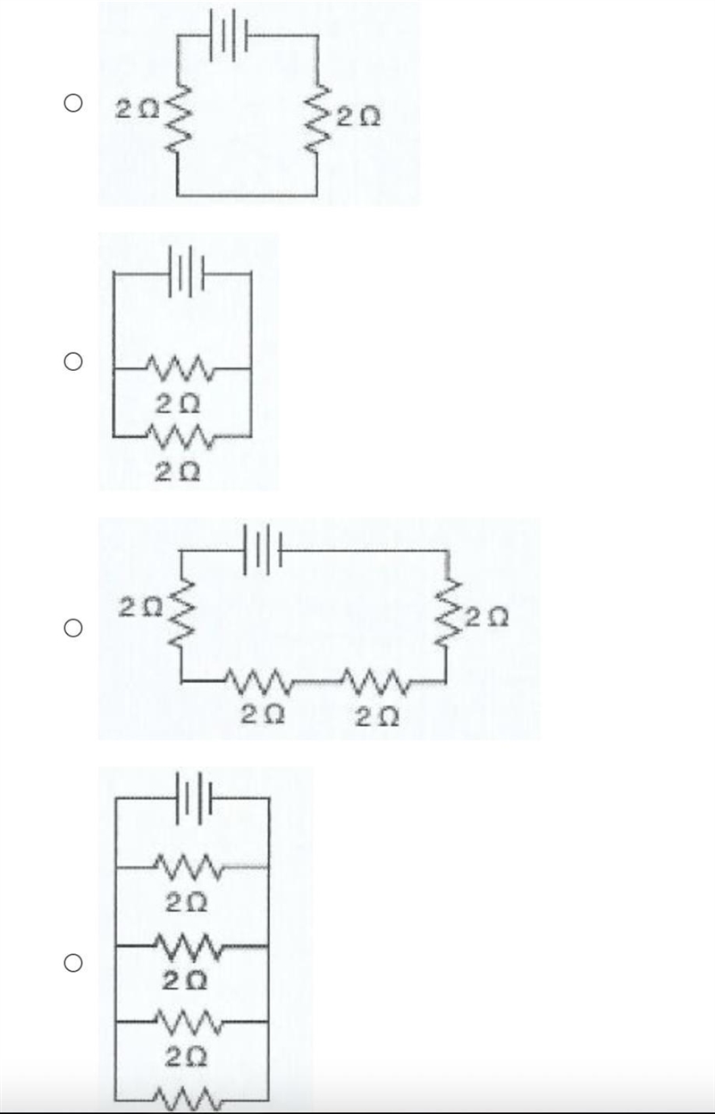 Which of the following circuits has the smallest equivalent resistance?The value of-example-1