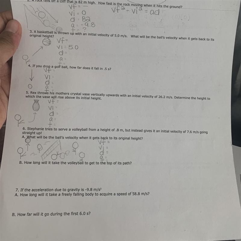 Need help on number six. Need to use one of the kinematics equations-example-1