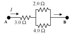 Three resistors are connected as shown in the figure. The potential difference between-example-1