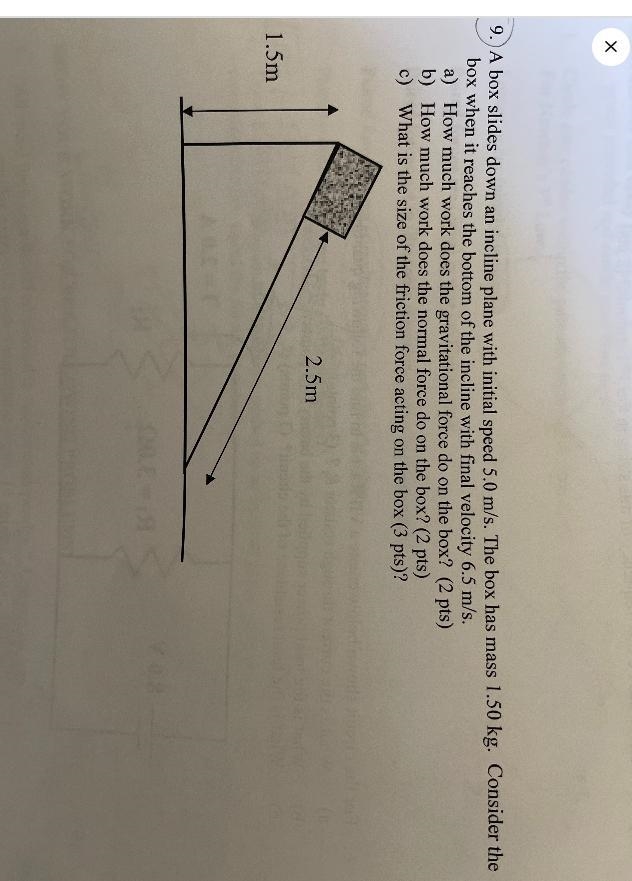 A box slides down an incline plane with initial speed 5.0 m/s. The box has mass 1.50 kg-example-1