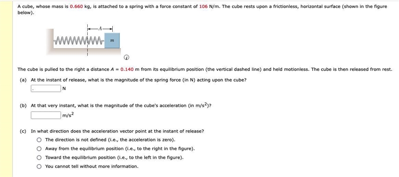 A cube, whose mass is 0.660 kg, is attached to a spring with a force constant of 106 N-example-1