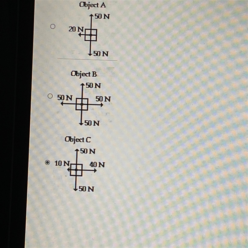 Pick the free body diagram that correctly matches the following situation. An object-example-1