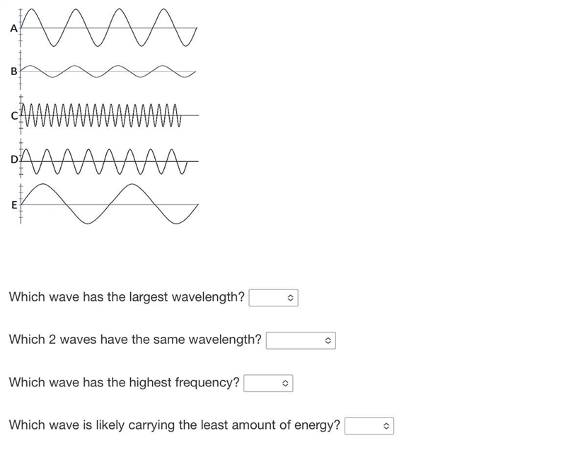 Use these wave diagrams to answer the four questions below:-example-1