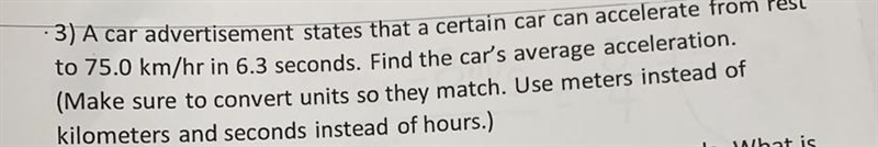 Find the cars average acceleration make sure to convert units-example-1