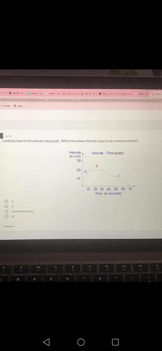 Which line shows that the object is at constant velocity-example-1